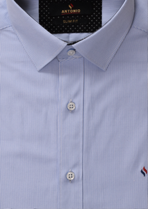 חולצה מכופתרת דגם Dario שרוול קצר - פסים מעודנת (כחול)