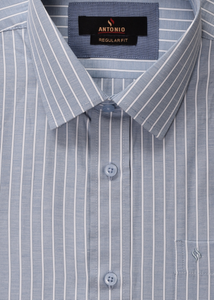 חולצה מכופתרת דגם Massimo שרוול קצר - פסים הפוכה (אפור)
