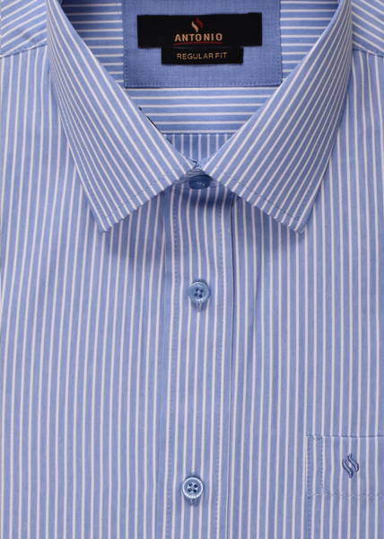 חולצה מכופתרת דגם Massimo שרוול קצר - פסים הפוכה (תכלת)