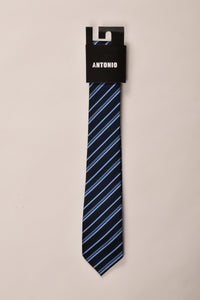 עניבה ברוחב קלאסי - דוגמת פסים אלכסונית (שחור-כחול)