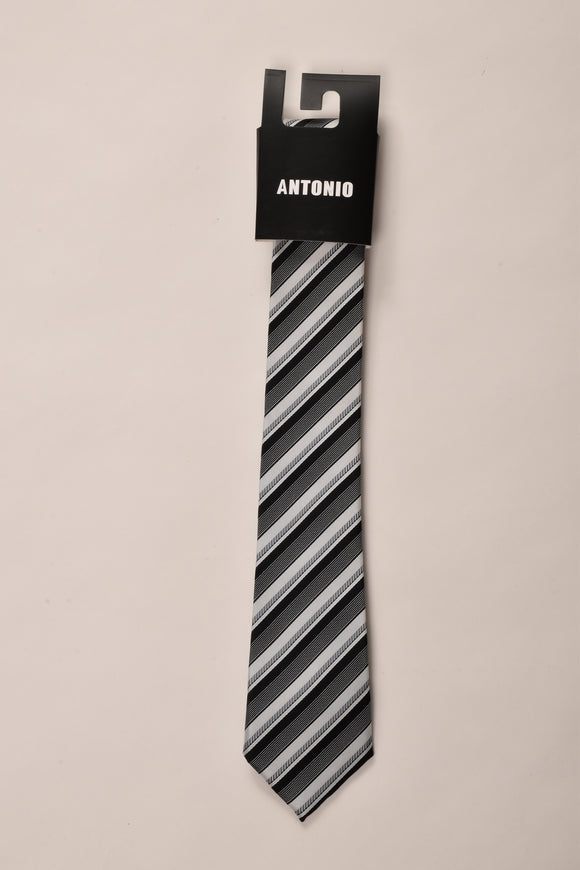 עניבה ברוחב קלאסי - דוגמת פסים אלכסונית (שחור-אפור)