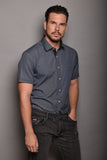 חולצה מכופתרת דגם Dario שרוול קצר - אפור פחם