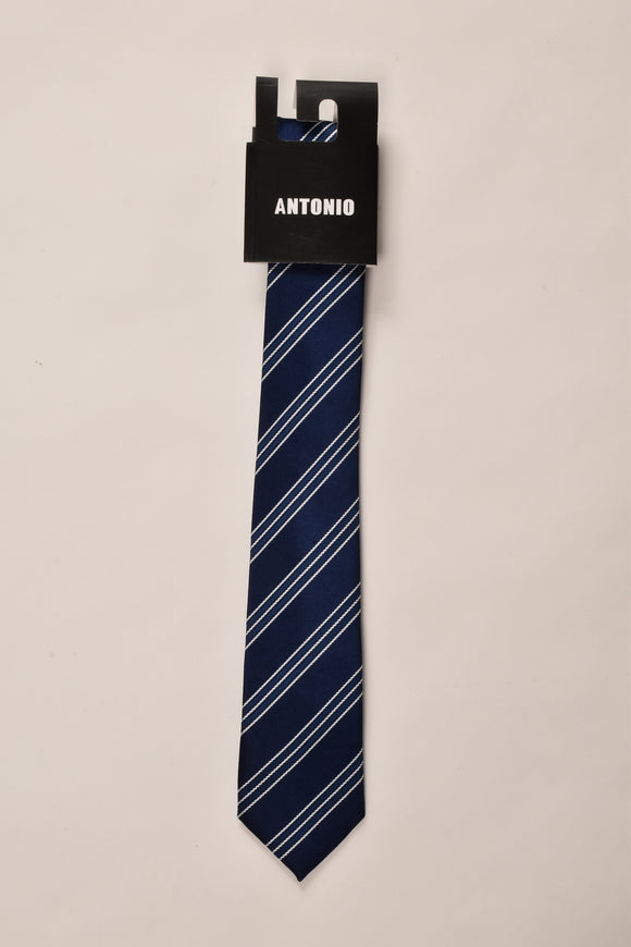 עניבה ברוחב קלאסי - דוגמת פסים אלכסונית (כחול-לבן)